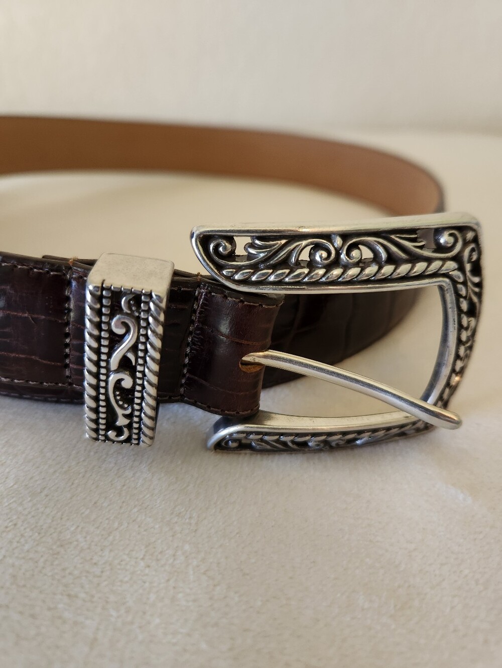 Brighton Women's Brown Leather Belt B4708 Silver Filigree Buckle Size L/34 USA